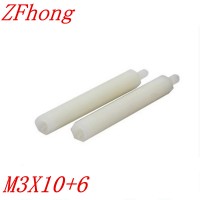 1000pcs/bag M3x10+6 White male to female nylon standoff spacer