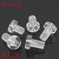 1000pcs/bag M3*8 m3x8 Transparent Acrylic Phillips Pan head PC screw