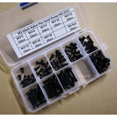 180pcs M3*5/6/8/10/12/15/18/20 black nylon pan head screw nut kit